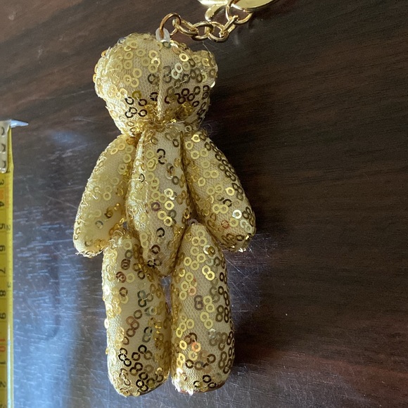 Gold sequin teddy bear key purse charm - Picture 8 of 11